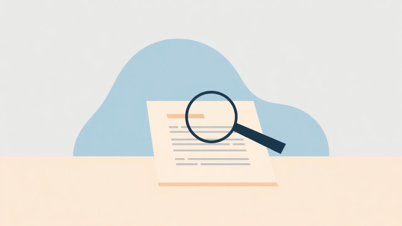 Editorial illustration of a magnifying glass over a document